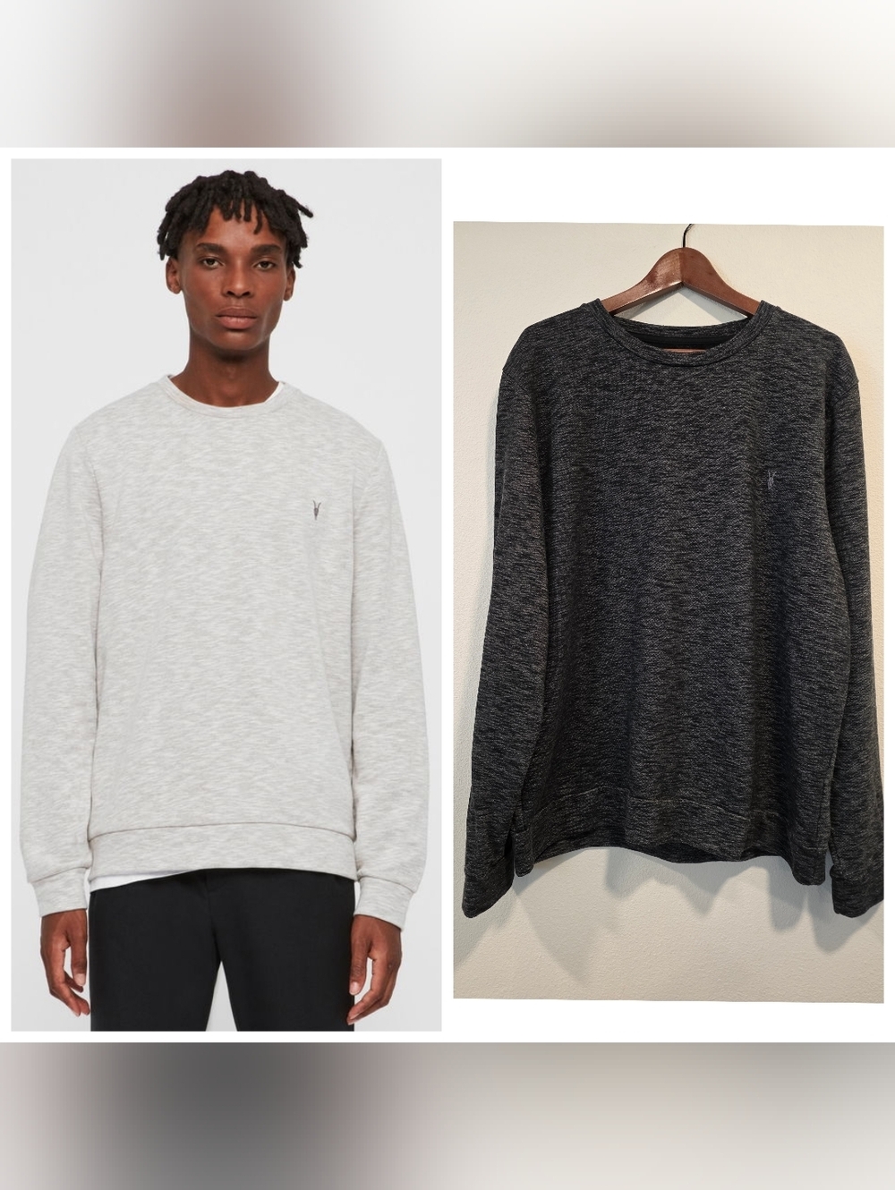 All Saints Gahan Navy Space Dye Crew Sweatshirt